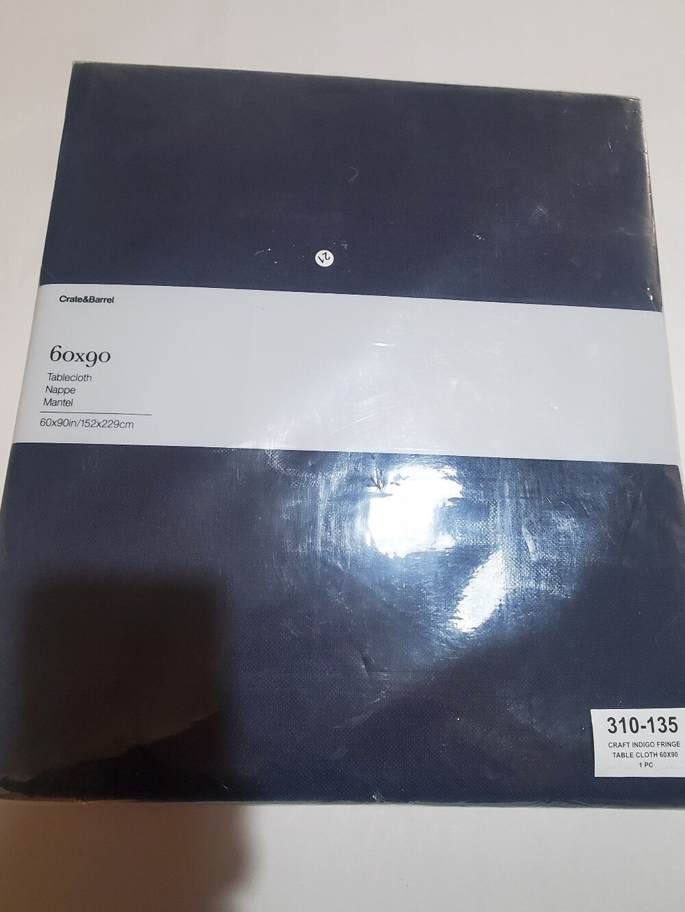CRATE & BARREL 60X90 TABLECLOTH   CRAFT IMDIGO FRINGE . NWT.